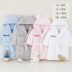 Personalised Baby Dressing Gown Hooded Bath Robe Embroidered 0–24m Gift Newborn