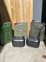 Ex-Army 20L Jerry Cans (3) + 5L Fuel Containers For Car (2)