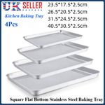 Stainless Steel Baking Tray Set Non-Stick Sheet Oven Bakeware Pans BBQ Plate UK