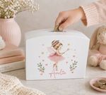 Personalised Girls Money Box, Fairy Ballerina Piggy Bank, Custom Child Savings