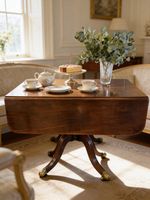 Regency Mahogany Sofa Table with fitted drawer on turned column Brass feet