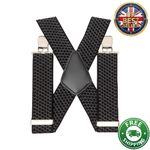 Heavy Duty Adjustable Suspenders 50mm Wide, Unisex Trousers Braces - Black