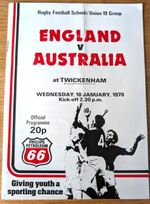 England v Australia Schools Under 19 Rugby Programme from 18 Jan 1978