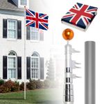 20ft Telescopic Flag Pole Ball Top Kit 16 Gauge 3'x5' Free UK British Flag Kit