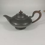 1900s Antique Alex Clark English Pewter Wood No 28 Hand Hammered Teapot London