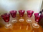 Vintage Mid-Century Cordial Glasses - set of 5, hand etched floral motif
