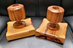 Vtg Set Of Artisan Handmade Rustic Wooden Taper Candle Holders Juniper Bandlands