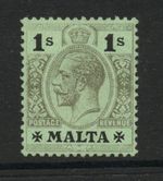 Malta 1914-21 1/- On emerald surface, olive back SG 81c Mint. (R4799)