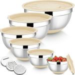 6 Piece Stainless Steel Mixing Bowls with Lids & Multi Grater Set for Kitchen