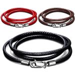 BLACK COFFEE BROWN BRAIDED PU WAX LEATHER CORD NECKLACE STAINLESS STEEL CLASP