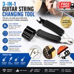 Guitar String Winder 3 in 1- Cutter - Peg Pin Puller - Clamp - Tuning Tool Black