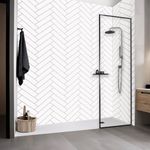 White Chevron Gloss Tile Effect Bathroom Wall Panels Cladding Shower PVC Pk of 4