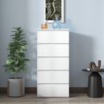 White Slim 5 Drawer Tall Chest of Drawers Narrow Bedroom Storage Unit MMT