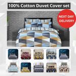 Luxury 100% Cotton Reversible Duvet Cover Bedding Set with Pillowcases All Sizes