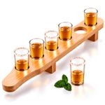 Glass Shot Glasses Set of 6 Wooden Bamboo Holder Shot Paddle Board 40ml GEEZY