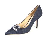 Jimmy Choo Heels Saresa 85 Court Shoes Pumps Denim Crystal Buckle Designer UK4
