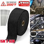 15m Titanium Black Heat Wrap Tape Exhaust Insulating Downpipe + 10 Manifold Ties