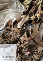 1930s cobweb suede heels, spider dress, approx. UK8
