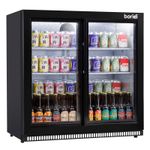 Baridi Back Bar Drinks Fridge/Cooler with Double Sliding Doors, 190L Capacity -