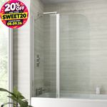 Modern Bathroom Bath Shower Screen 2 Section Curved Chrome 1000mm Reversible 6mm