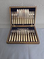 Vintage 24pc EPNS Silver Plated Fish Cutlery Set Silver Hallmarked Collars Boxed
