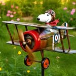 Snoopy Pilot Flying Biplane Wind Spinner Vintage Metal Garden Windmill Decor UK