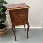 Antique French Louis XV Style Walnut & Marble Top Bedside Cabinet Nightstand