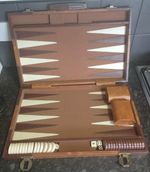 Cardinal Backgammon Set Faux Leather Grey Briefcase Complete Game Brown 18 inch