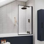Bathroom Square Outer Framed Straight Hinged Bath Screen Matt Black 6mm Glass