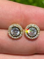 14k Gold Plated 925 Silver Iced Solitaire CZ Hip Hop Earrings Studs Large