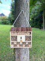 Wooden Insect Hotel Home Hanging Bug House with Bark Roof Natural Garden Decor