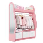 Kids Hanging Clothes Rail Wardrobe Children Dress Up Storage Shelves with Mirror