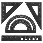 Triangle Ruler Protractor Square and Ruler Set, 4 Pcs(Black, 15cm/6")
