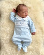 Premature Baby Boy Sleepsuit Cotton Smocked Elephant Prem Tiny Small Blue