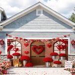 Valentine Love Theme Garage Banner + Romantic Heart Floral Door Scene BackdropXS