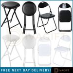 FOLDING CHAIRS FOLDING STOOLS BLACK WHITE ROUND FOLDABLE METAL CHAIR STOOL NEW