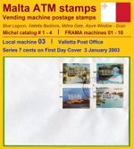 MALTA 2002 FRAMA ATM 1-4 / machine 03 / Valletta / Series 7c on one FDC