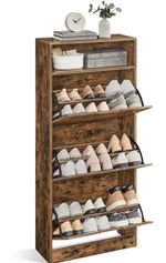 VASAGLE Shoes Cabinet 3 Flip Doors 4 Tier Shoes Rack with 1 Open Compartment UK