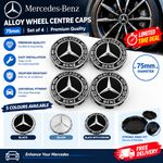 4 x Black Mercedes Benz 75mm Alloy Wheel Centre Caps AMG A B C E S M Class Hub