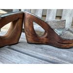 90s Y2K Bakers silver wood cut-out wedge sandal