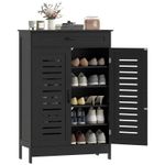 HOMCOM Modern Shoe Storage Cabinet with Louvered Doors and Drawer, Black