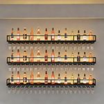 Wall Mounted Cocktail Bar Shelf with LED Lights, Hanging Glass Rack for Home Bar