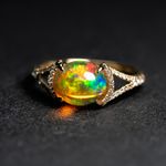1.83ct Mexican Fire Opal Split Shank Engagement Ring with Pave Setting 14K Gold