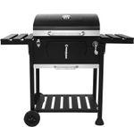 Black Charcoal Grill BBQ Trolley Wheels Two Arm Garden Smoker Shelf Side Steel 