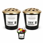 Grave Pot with Gold Lid - Vase Flower Holder For Memorial Cemetery Grave Insert