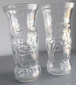 Set of 2 Lucky Buddha Beer Glasses Embossed Clear Glass 16cm Tall