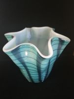 Vintage Art Glass Vase Handblown Glass Turquoise  embossed swirl Blue Vase #2200