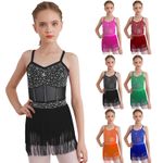 Kids Girls Latin Dance Dress Leotard Fringe Tassels Skirt Bodysuit Dance Costume