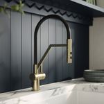 Nuie Ravi Mono Single Lever Brushed Brass Kitchen Tap & Rinser Round Modern Gold