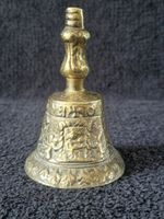Vintage Heavy Cast Brass Hand Bell Latin O Mater Dei Memento Mei Flemish Relief